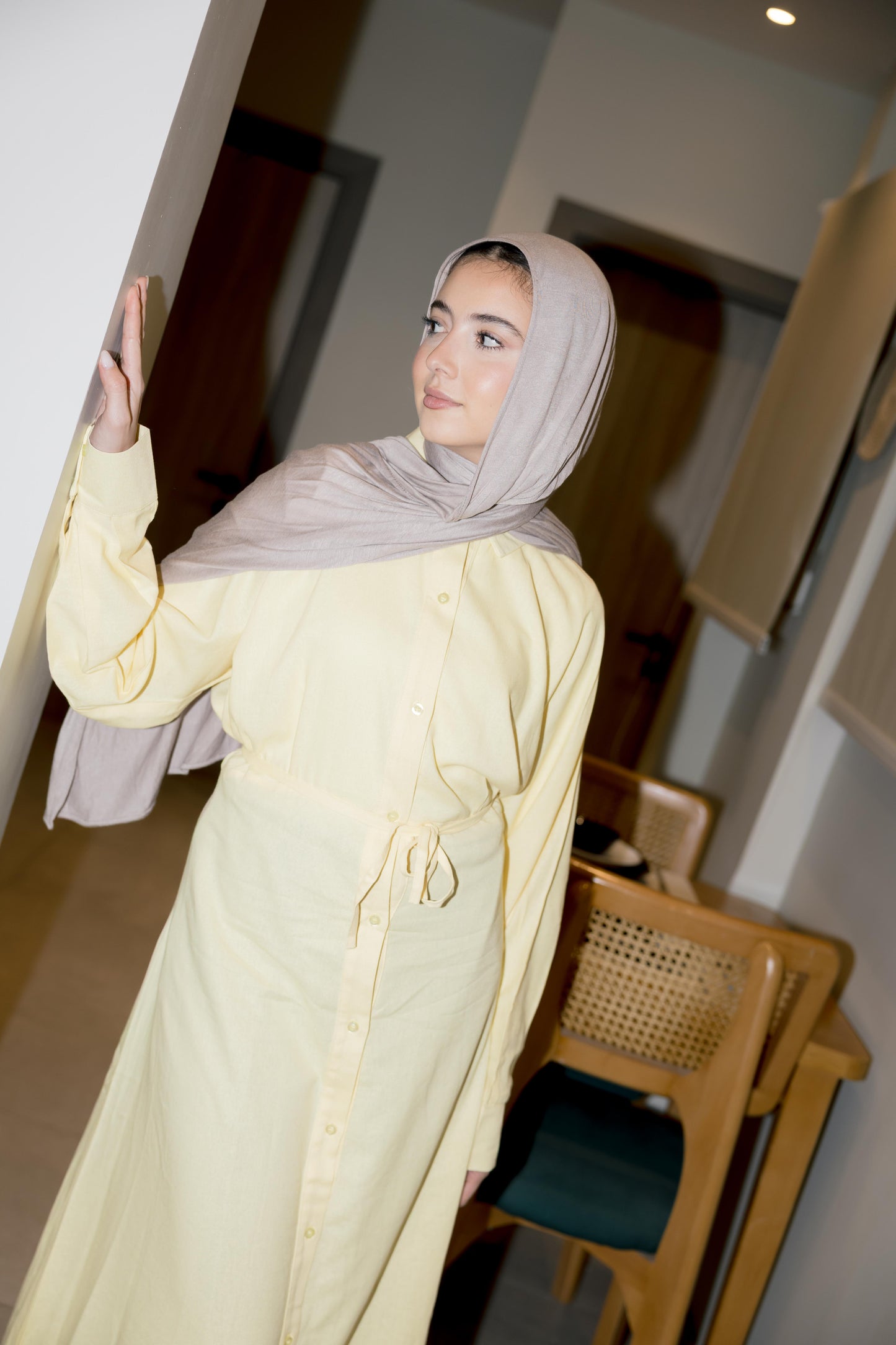 Linen Flow Shirt Dress in Butter Yellow