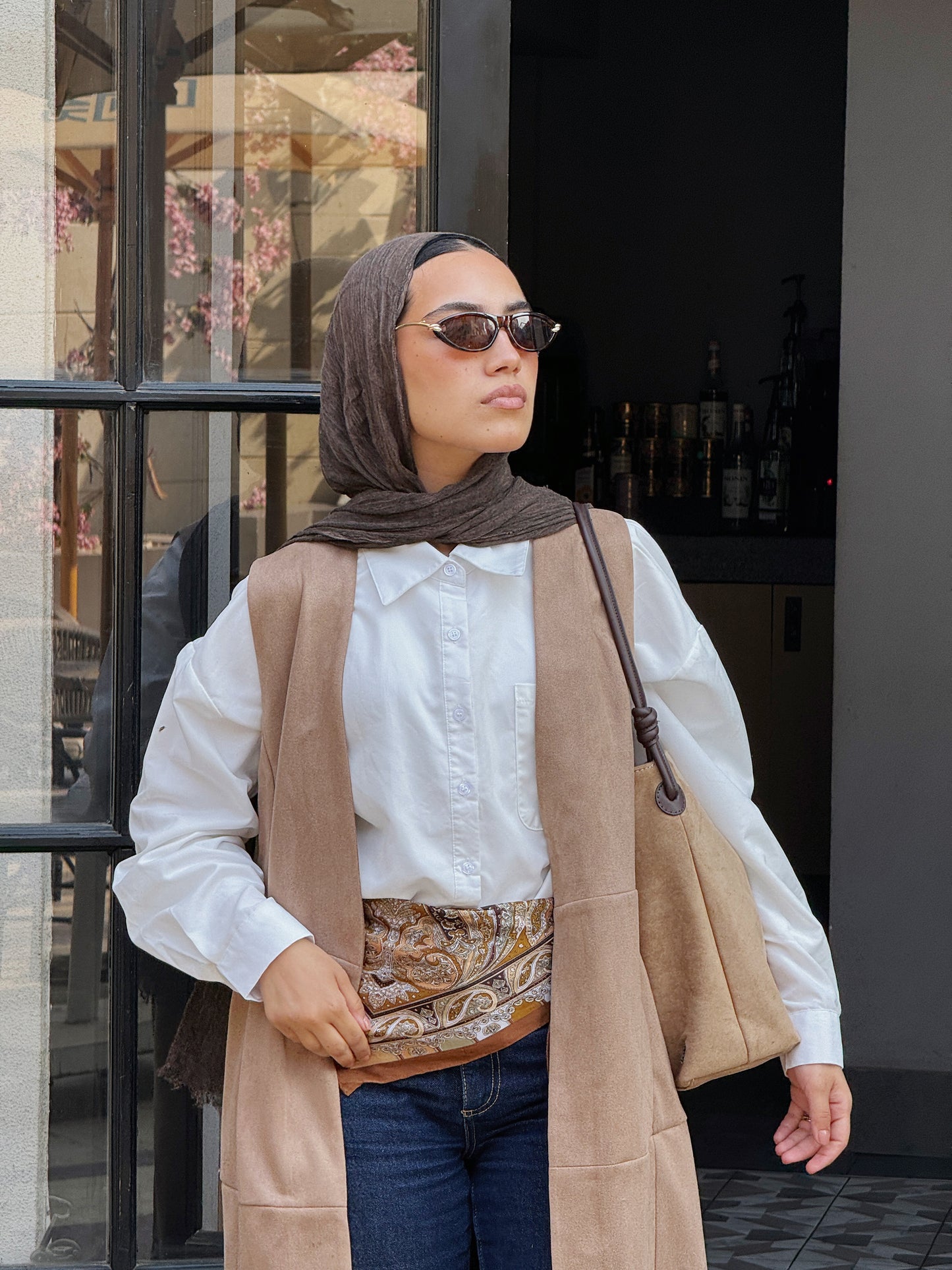 The Suede Fringe Vest in Beige
