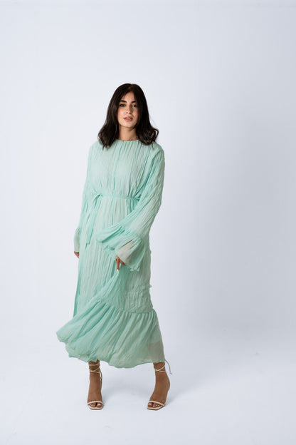 Sunshine Pleated Chiffon Dress in Aqua