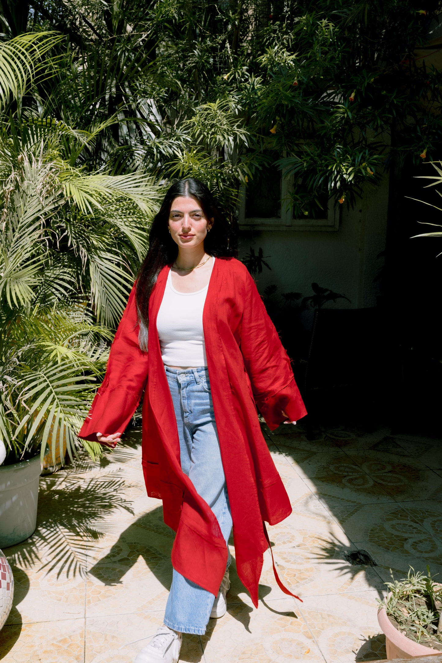 Flow Linen Cardigan in Red