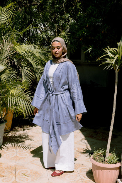 Flow Linen Cardigan in Bright Blue