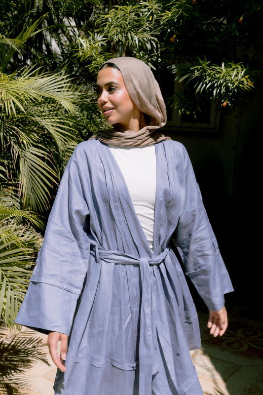 Flow Linen Cardigan in Bright Blue