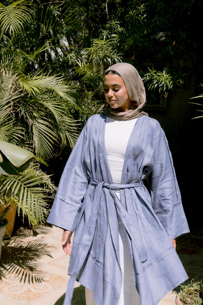 Flow Linen Cardigan in Bright Blue