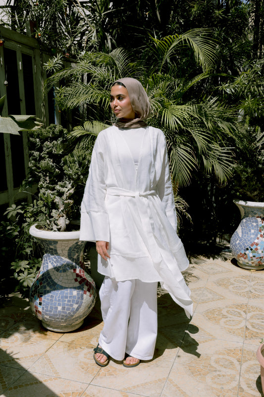 Flow Linen Cardigan in White