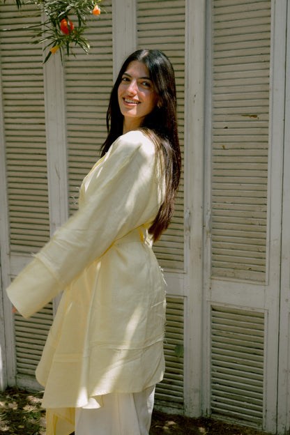 Flow Linen Cardigan in Yellow