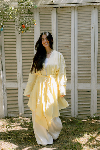 Flow Linen Cardigan in Yellow