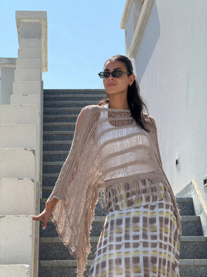 Cape-Style Knit Blouse in Cafe