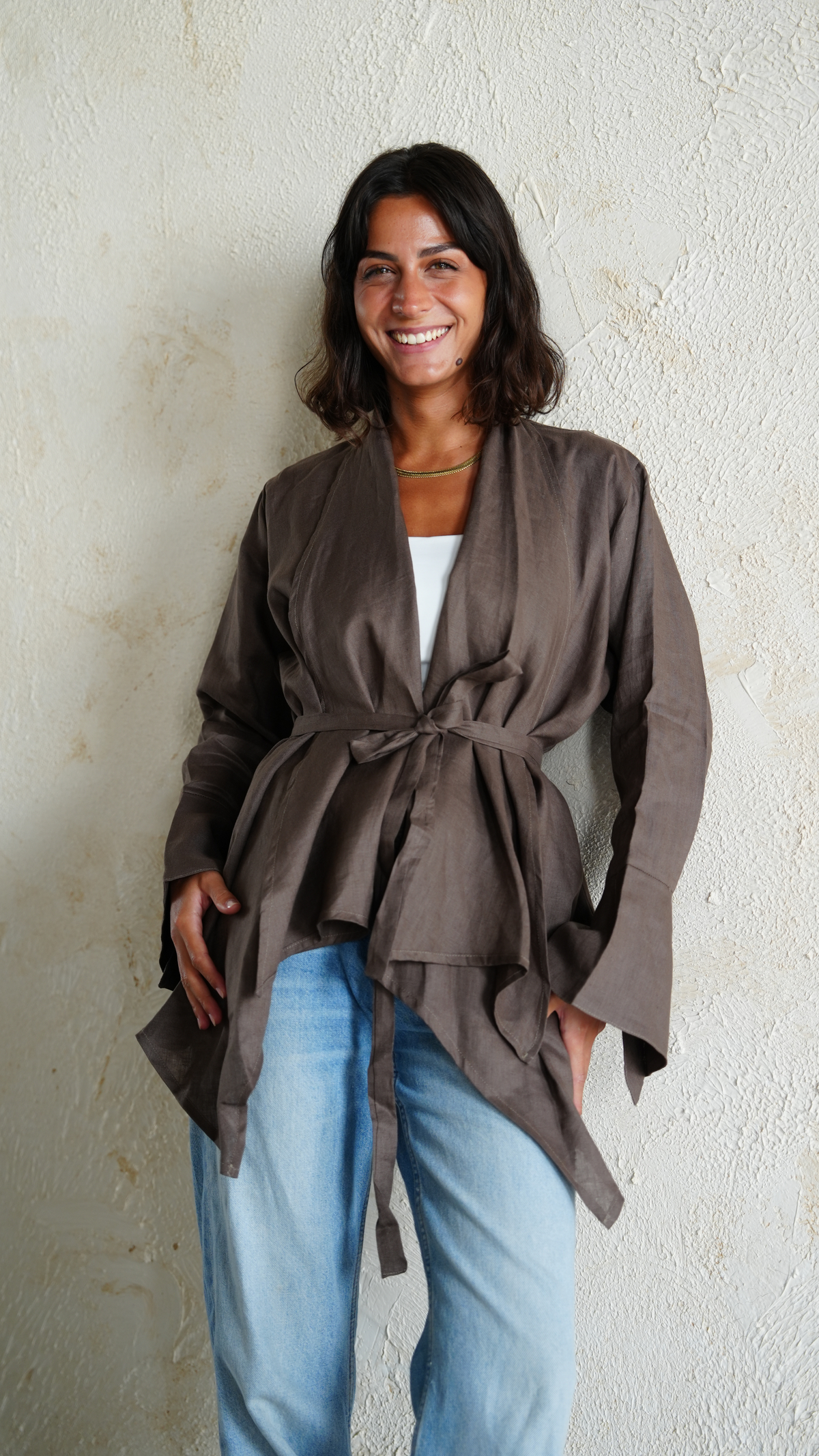 Everyday Linen Cardigan in Brown