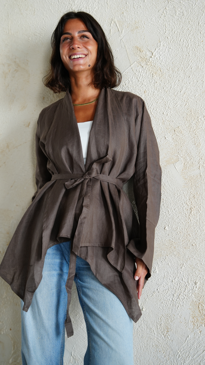 Everyday Linen Cardigan in Brown