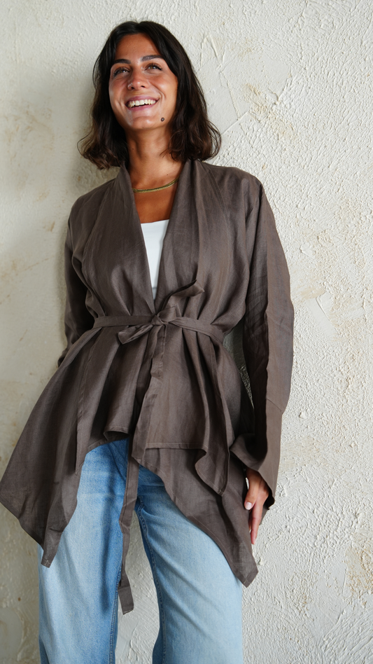 Everyday Linen Cardigan in Brown