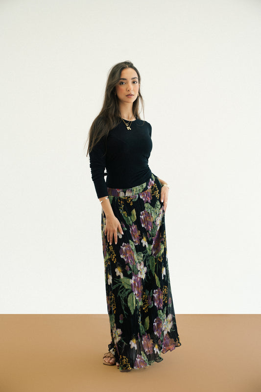 Floral Pleated Skirt
